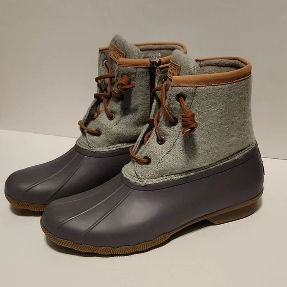 Women's Sperry Saltwater Duck Rain Boot Wool Embossed Thinsulate Gray US Size 9 - Picture 3 of 11